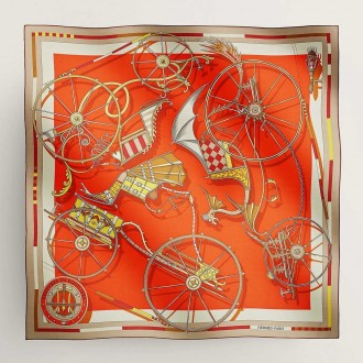Hermes Orange Voitures en Equilibre Shawl 140 Hermes Orange Voitures en Equilibre Shawl 140