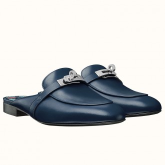 Hermes Oz Mule In Dark Blue Leather Hermes Oz Mule In Dark Blue Leather