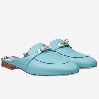 Hermes Oz Mule In Light Blue Calfskin Leather Hermes Oz Mule In Light Blue Calfskin Leather