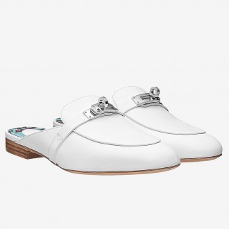 Hermes Oz Mule In White Calfskin Leather Hermes Oz Mule In White Calfskin Leather