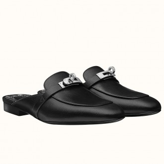 Hermes Oz Mules In Noir Calfskin Leather Hermes Oz Mules In Noir Calfskin Leather