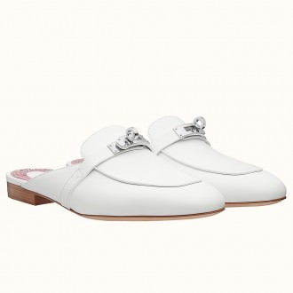 Hermes Oz Mules In White Calfskin Leather Hermes Oz Mules In White Calfskin Leather