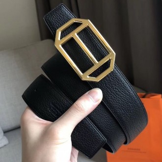 Hermes Pad Reversible Belt In Black Clemence Leather Hermes Pad Reversible Belt In Black Clemence Leather