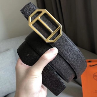 Hermes Pad Reversible Belt In Cafe Clemence Leather Hermes Pad Reversible Belt In Cafe Clemence Leather