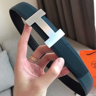 Hermes Quizz 32mm Reversible Belt In Blue Clemence Leather Hermes Quizz 32mm Reversible Belt In Blue Clemence Leather