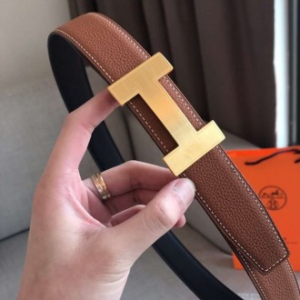 Hermes Quizz 32mm Reversible Belt In Brown Clemence Leather Hermes Quizz 32mm Reversible Belt In Brown Clemence Leather