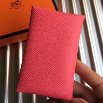 Hermes Rose Azalee Epsom Calvi Card Holder Hermes Rose Azalee Epsom Calvi Card Holder