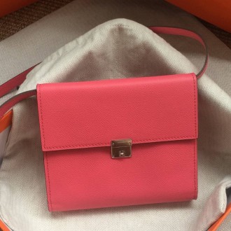 Hermes Rose Lipstick Clic 16 Wallet With Strap Hermes Rose Lipstick Clic 16 Wallet With Strap