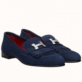 Hermes Royal Loafers In Blue Suede Leather Hermes Royal Loafers In Blue Suede Leather