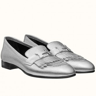 Hermes Royal Loafers In Silver Metallic Lambskin Hermes Royal Loafers In Silver Metallic Lambskin