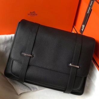 Hermes Steve 35 Messenger Bag In Black Clemence Calfskin