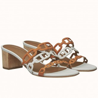 Hermes Tandem Sandals In Brown/White Lambskin Hermes Tandem Sandals In Brown/White Lambskin