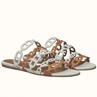 Hermes Thalassa Sandals In Brown/White Lambskin Hermes Thalassa Sandals In Brown/White Lambskin