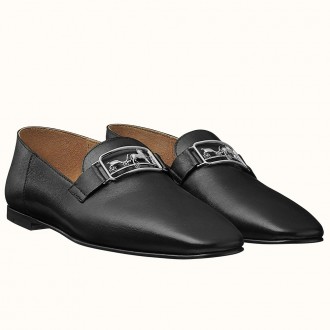 Hermes Time Loafers In Black Goatskin Hermes Time Loafers In Black Goatskin