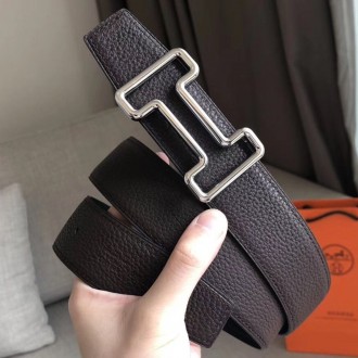 Hermes Tonight 38MM Reversible Belt In Cafe Clemence Leather Hermes Tonight 38MM Reversible Belt In Cafe Clemence Leather
