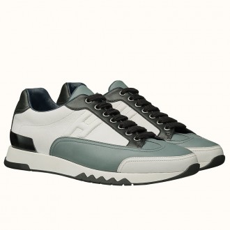 Hermes Trail Sneaker In White/Blue Calfskin Hermes Trail Sneaker In White/Blue Calfskin