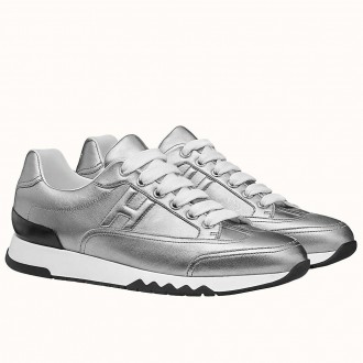 Hermes Trail Sneakers In Silver Metallic Nappa Leather Hermes Trail Sneakers In Silver Metallic Nappa Leather