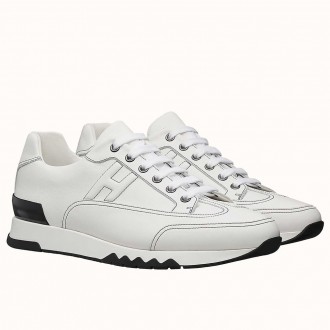 Hermes Trail Sneakers In White Calfskin Hermes Trail Sneakers In White Calfskin