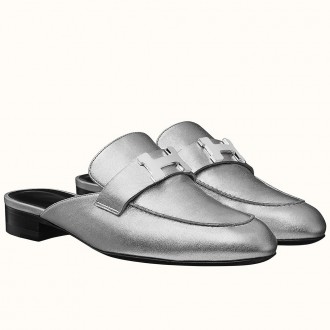 Hermes Trocadero Mule In Silver Nappa Leather Hermes Trocadero Mule In Silver Nappa Leather