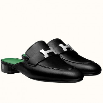 Hermes Trocadero Mules In Black Goatskin Hermes Trocadero Mules In Black Goatskin