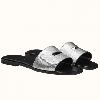Hermes View Sandals In Silver Epsom Leather Hermes View Sandals In Silver Epsom Leather