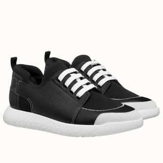 Hermes Vitesse Sneaker In Black Epsom and Technical Canvas Hermes Vitesse Sneaker In Black Epsom and Technical Canvas