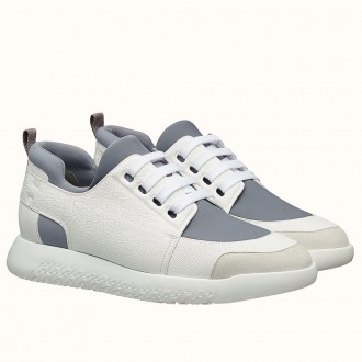 Hermes Vitesse Sneaker In White Epsom and Technical Canvas Hermes Vitesse Sneaker In White Epsom and Technical Canvas