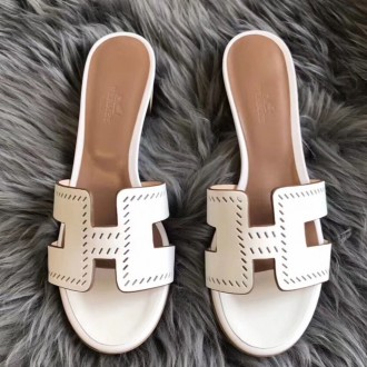 Hermes White Epsom Oasis Perforated Sandals Hermes White Epsom Oasis Perforated Sandals