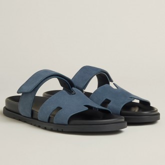 Hermes Women's Chypre Sandals In Blue Suede Calfskin Hermes Women's Chypre Sandals In Blue Suede Calfskin