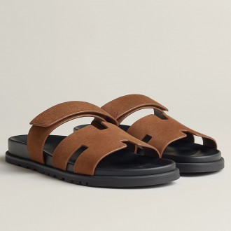 Hermes Women's Chypre Sandals In Brown Suede Calfskin Hermes Women's Chypre Sandals In Brown Suede Calfskin