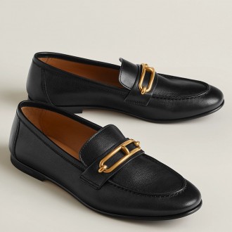 Hermes Women's Colette Loafers in Black Leather Hermes Women's Colette Loafers in Black Leather
