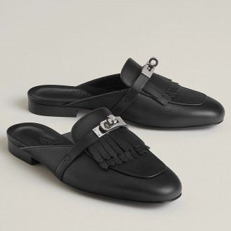Hermes Women's Oz Mules with Fringed in Black Leather Hermes Women's Oz Mules with Fringed in Black Leather