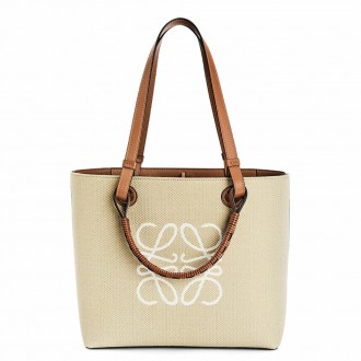 Loewe Anagram Small Tote In Jacquard and Calfskin Loewe Anagram Small Tote In Jacquard and Calfskin