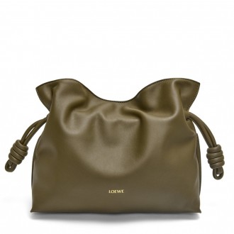 Loewe Flamenco Clutch Bag in Khaki Green Nappa Calfskin