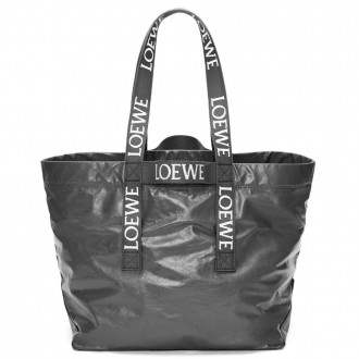 Loewe Fold Shopper Bag in Black Paper Calfskin