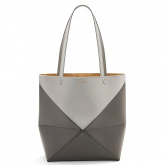 Loewe Medium Puzzle Fold Tote Bag in Grey/Dark Green Calfskin Loewe Medium Puzzle Fold Tote Bag in Grey/Dark Green Calfskin