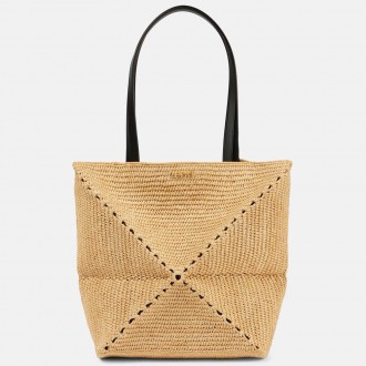 Loewe Medium Puzzle Fold Tote Bag in Natural Raffia Loewe Medium Puzzle Fold Tote Bag in Natural Raffia