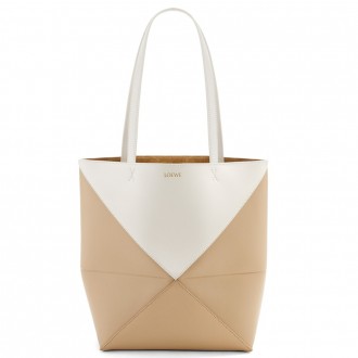 Loewe Medium Puzzle Fold Tote Bag in White/Beige Calfskin Loewe Medium Puzzle Fold Tote Bag in White/Beige Calfskin