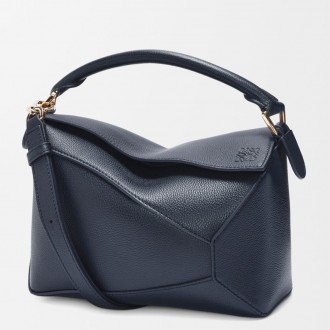 Loewe Puzzle Edge Small Bag in Navy Blue Soft Grained Leather