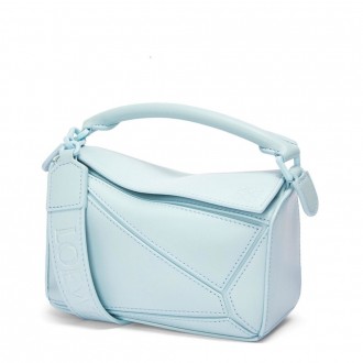 Loewe Puzzle Mini Bag In Aquamarine Satin Calfskin
