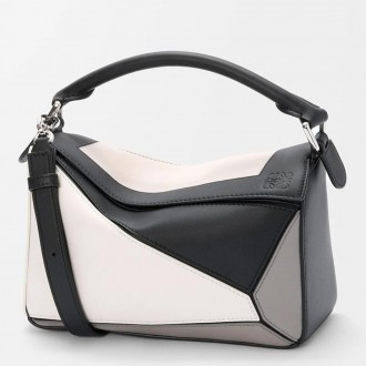 Loewe Puzzle Small Bag in Black and White Calfskin