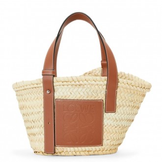 Loewe Small Basket Bag in Raffia and Brown Calfskin Loewe Small Basket Bag in Raffia and Brown Calfskin