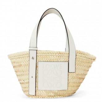 Loewe Small Basket Bag in Raffia and White Calfskin Loewe Small Basket Bag in Raffia and White Calfskin