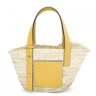 Loewe Small Basket Bag in Raffia and Yellow Calfskin Loewe Small Basket Bag in Raffia and Yellow Calfskin