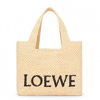 Loewe Small LOEWE Font Tote in Natural Raffia Loewe Small LOEWE Font Tote in Natural Raffia
