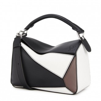 Loewe Small Puzzle Bag In Black/Taupe/White Calfskin Loewe Small Puzzle Bag In Black/Taupe/White Calfskin