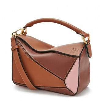 Loewe Small Puzzle Bag In Brown/Pink/Camel Calfskin Loewe Small Puzzle Bag In Brown/Pink/Camel Calfskin