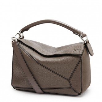 Loewe Small Puzzle Bag In Dark Taupe Grained Calfskin Loewe Small Puzzle Bag In Dark Taupe Grained Calfskin