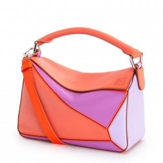 Loewe Small Puzzle Bag In Grapefruit/Mauve/Lilas Calfskin Loewe Small Puzzle Bag In Grapefruit/Mauve/Lilas Calfskin