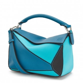 Loewe Small Puzzle Bag In Lagoon/Black/Blue Calfskin Loewe Small Puzzle Bag In Lagoon/Black/Blue Calfskin